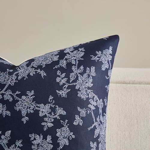 100% Cotton French Pastoral Throw Pillow Covers Set of 2, 24x24 Inch Background/Blue Farmhouse Decorative Cushion Covers for Sofa Bed Living Room Home Decor - Image 2