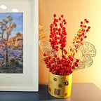 Chinese New Year Table Ornament, Artificial Branches Fortune Lucky Tree, Spring Festival Artificial Red Berry Flower Arrangement for Asian Lunar New Year Desktop Centerpiece - Image 3