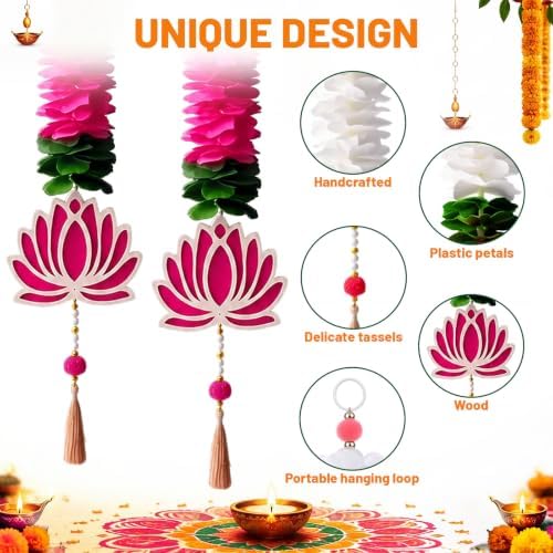 6 Pcs Indian Garland for Decor 33 Inch Lotus Diwali Hanging Decor, Colorful - Image 3