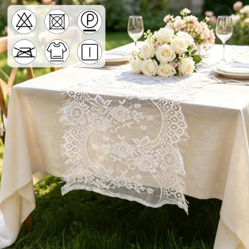 12 Pcs White Lace Table Runner,14x120Inch Vintage Wedding Home Decor Runner - Image 3