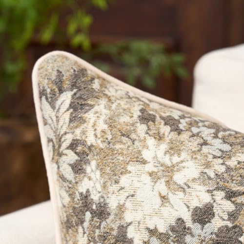 FANAMI Vintage Floral Throw Pillow Covers 20x20 Set of 2 Boho Farmhouse Accent Pillowcase Neutral Modern Chenille Square Decorative Cushion Covers for Couch Sofa Bed Living Room Home Decor, Beige - Image 2