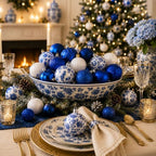 Lunmon 64 Pcs Chinoiserie Christmas Ornaments Blue and White Xmas Bulbs - Image 5