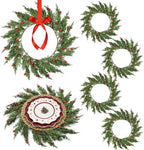 6 Pcs 20 Inch Christmas Wreath Placemats Greenery Place Mats with Berries by Wavyknot