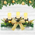 meekoo Christmas Centerpiece with 3 Candle Holders 3 LED Candles 1 String Lights Xmas Triple Candelabrum Bow Berry Pine Cones with 3 Candle Holders for Tables Home Decorations by meekoo