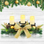meekoo Christmas Centerpiece with 3 Candle Holders 3 LED Candles 1 String Lights Xmas Triple Candelabrum Bow Berry Pine Cones with 3 Candle Holders for Tables Home Decorations by meekoo