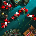 Daifunli 8 Pcs Red and White Christmas Tree Picks 7.87 Inch Christmas Balls Ornaments Xmas Hanging Decorations for Xmas Tree Topper DIY Wreath Holiday Floral Vase Fillers Crafts Home Decor - Image 3