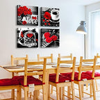 DJSYLIFE Black and White Canvas Wall Art Red Bathroom Accessories 12" x 12" - Image 6