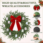 Waydress 26" Christmas Wreath with Mahjong Tiles Fake Pine Wreath with Bow - Image 3