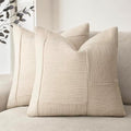 Foindtower Set of 2 Decorative Patchwork Chenille Throw Pillow Covers Textured Neutral Vintage Cushion Cover Modern Coastal Boho Home Decor for Sofa Chair Couch Bed Living Room,22×22 Inch,Ivory White by Foindtower