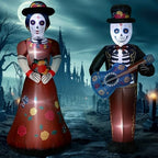 Fourluoo 2 Pcs 4.9 ft Dia De Los Muertos Inflatable Outdoor Decoration Day of The Dead Light up Blow up Sugar Skull Halloween Inflatable Couple Groom and Bride Yard Decoration for Garden Lawn Decor by Fourluoo