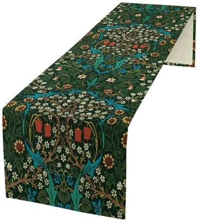William Morris Style Botanical Table Runner for Table Decor, Art Rustic Flower Vintage Floral Printed for Kitchen Dining Room Living Room Farmhouse Party Office Holiday Decorate 13" x 120" by LIZIMI