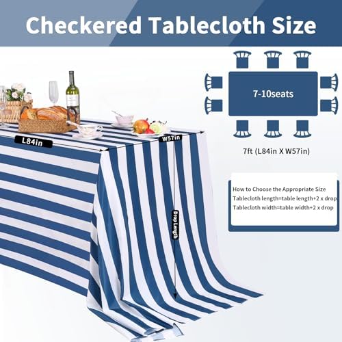 Fanqisi 2 Packs Navy Blue and White Striped Tablecloth 57 x 84 Inch Waterproof Patriotic Table Cloth Rectangle Table Cover for Birthday Baby Shower Wedding Outdoor Summer Party Decoration - Image 3