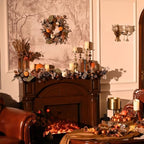 Valery Madelyn 6ft Fall Maple Leaves Garlands for Mantle with Pumpkins - Image 2