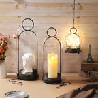 16" High Versatile Modern Metal Hurricane Lantern with Handmade Sturdy Glass Dome in Black for Pillar Candle & Plants, Industrial, Farmhouse, Shabby Chic (Black, 6.3:x16.5) - Image 6