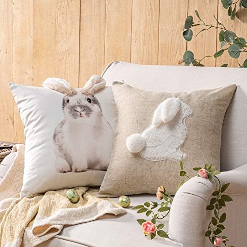 Phantoscope Pack of 4 Happy Easter Throw Pillow Case Cushion Cover Wonderful Rabbits 18 x 18 inches 45 x 45 cm - Image 4