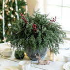Cedar Stems Artificial Norfolk Pine Branches for Christmas Decor, 12 PCS Fake Pine Stems with 3 PCS Red Berries Branches Realistic Fake Plants Faux Greenery for Vases DIY Garland Xmas Table Indoor - Image 3