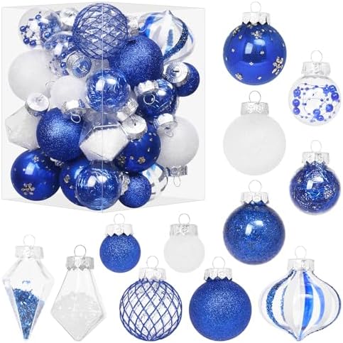 34PCS Blue/White Christmas Ball Ornaments Set for Tree Decorations by MoonXmas