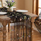 QueenDream 3 Pcs Black Wildflower Party Decorations Floral Table Runner Fabric 10ft Embroidery Tulle Spring Table Runner Seasonal Summer Butterfly for Wedding Baby Shower Birthday Party by QueenDream