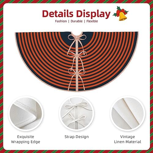 Christmas Tree Skirt 48 Inch, Navy Blue and Orange Striped Holiday - Image 6