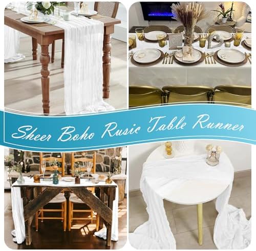 15 Pack White Cheesecloth Table Runner 17 x 108 inch Cheese Cloth Table Runners 9ft White Table Runner Rustic Romantic Sheer Gauze Runner for Wedding Party Baby Shower Table Decoration - Image 7