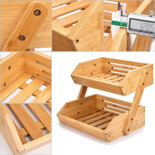 Bamboo Tiered Fruit & Vegetable Storage Bowl Stand for Kitchen Countertop - Produce Basket for Potato, Onion, Bread, Snack Storage - Image 4