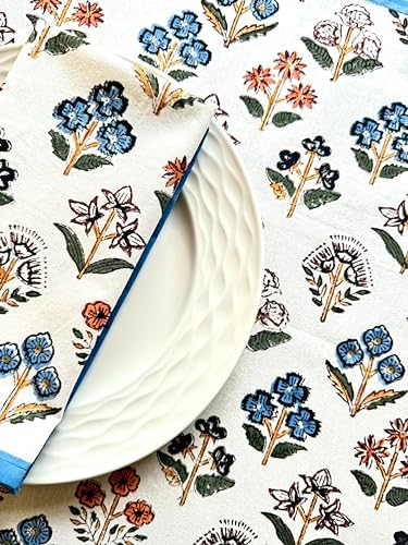 ATOSII Flora Bloom 100% Cotton Fall Cloth Dinner Napkins, Handblock Print, Washable Durable Linen for Everyday Use Wedding Parties Outdoors Christmas Thanksgiving I 20 X 20 Inches I Set of 4 - Image 5