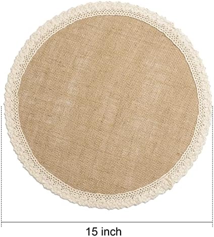 FunWheat Burlap Round Braided Placemats Set of 12 for Dining Tables 15 Inch Heat Resistant Jute Table Mats Farmhouse Woven Fabric Natural Place mats for Fall Decoration(Cotton Lace) - Image 2