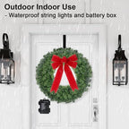 24" Prelit Christmas Wreath with Lights - 50 LED with Timer, 8 Lighting Modes, Waterproof Battery Operated Lighted Door Wreath - Including Wreath Hanger and Red Bow for Christmas Outdoor Decorations - Image 6