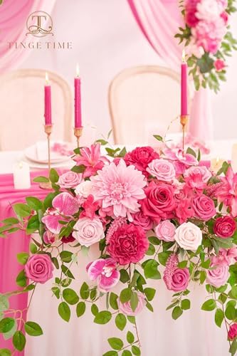 TINGE TIME Artificial Sweetheart Flower Swag with Table Cloth and Table Runner, Pack of 3 Floral Arrangement for Wedding Sweetheart Table Centerpiece Decoration Valentine's Day (Hot Pink) - Image 4