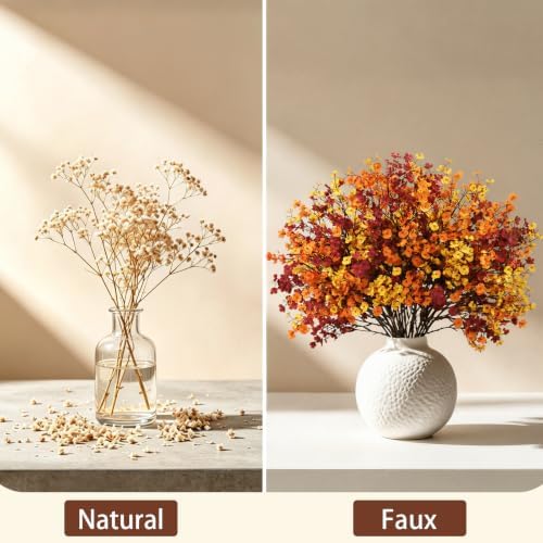 30PCS Fall Artificial Flowers Baby Breath, Burgundy & Orange Fall Flowers - Image 6