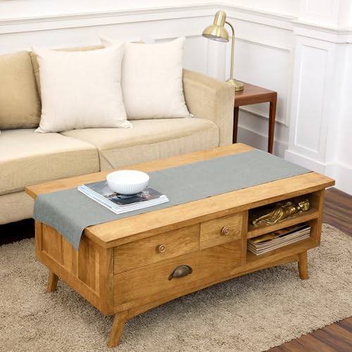Solino Home 100% Pure Linen Table Runner Chambray Grey, Athena 14 x 48 in by SolinoHome