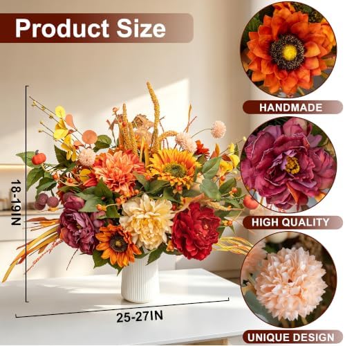 Fall Centerpiece for Table Fall Artificial Flower Arrangement with Vase - Image 4
