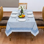 Home Spun & Crafts 110x110 Inches Square Hand Block Print Tablecloth, 100% Cotton, Blue White Floral Table Cloths Washable, Traditional Indian for Dining Outdoor Thanksgiving Halloween Christmas - Image 3
