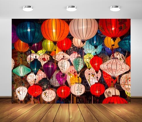 BELECO 20x10ft Fabric Colorful Lanterns Backdrop Asian Vietnam Chinese Lanterns Background Chinese Lunar New Year Spring Festival Party Decorations Holiday Portrait Photoshoot Studio Props by BELECO