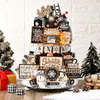 Nuogo 24 Pcs Winter Tiered Tray Decorations Set and 2 Tiered Tray Stand with Handle Winter Table Decoration Tabletop Snowman Decorations for Christmas Home Farmhouse Hot Cocoa - Image 2