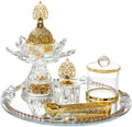 Glass Incense Holder, 5-Pieces Set Lotus Shape Incense Burner with Mirrored Tray, Storage Jar and Tongs, Arabian Style Ramadan Decorations by Unknown