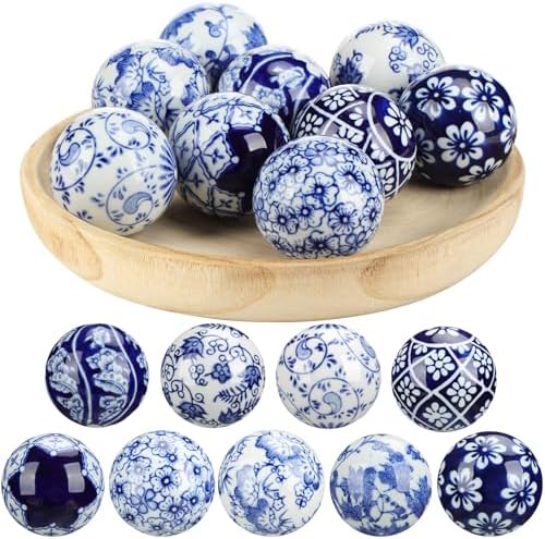 Vesici 9 Pcs Blue and White Ceramic Ball Decor,Vintage Style by Vesici