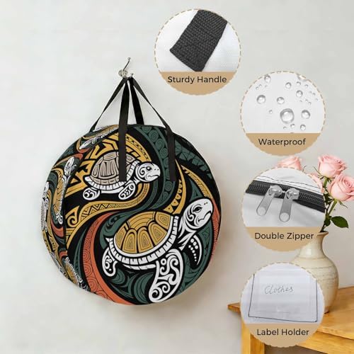 24 Inch Round Storage Bag 2 Pack,Polynesia Sea Turtle Waterproof Wreath Storage Container with Handles&Zipper Traditional Tribe Ocean Life Closet Organizer Bags Garland Box - Image 5