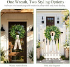 26 Inch Large Artificial Boxwood Wreaths for Front Door All Season, Eucalyptus Wreath with 2 Sashes, Baby's Breath and Flower Buds, Summer Farmhouse Greenery Decor for Outdoor, Porch, Home - Image 5