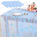 5 Pack Baby Blue Pearl Tulle Tablecloths 10ft Floral Sheer Table Overlays by LuoluoHouse