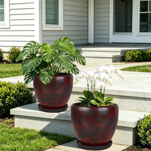 Ceramic Plant Pots With Saucer & Drainage Hole, 10 inch Indoor Flower Pots - Image 6