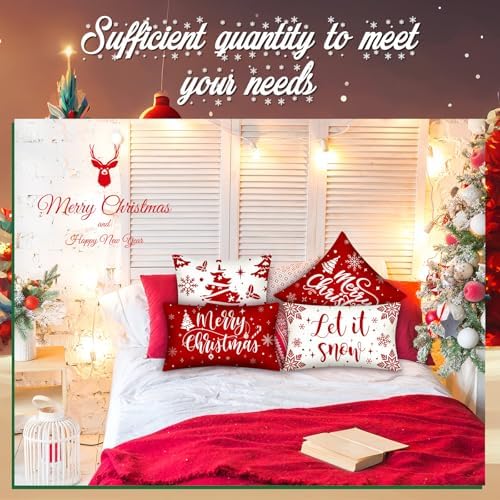 Newwiee 10 Piece Throw Pillows Covers Decorations Snowman Wreath Santa Claus Tree Red Buffalo Plaid Merry Christmas Pillow Covers for Couch Sofa(Snowflakes) - Image 4