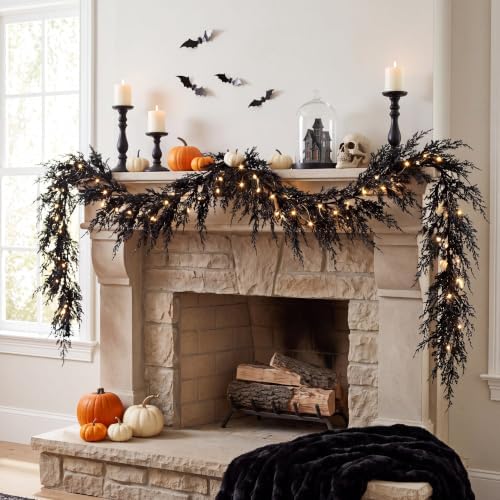 Wavwavw 5 ft Black Halloween Garland with Lights for Mantle Gothic Decor - Image 4