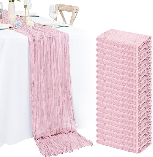 20 Pack Light Pink Cheesecloth Table Runner 120 Inch 10FT Rustic Boho Gauze Cheese Cloth Table Runner for Wedding Party Baby Shower Thanksgiving Christmas Decoration by Lumaycens