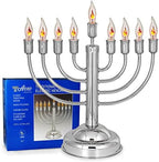 12" Quality Chanukah Menorah Round Base Highly Polished Chrome Plated Electric Menorah with Flickering Bulbs Candles for Chanukah Hanukkah Lights Menorah Chanukkah Decorations - Image 2