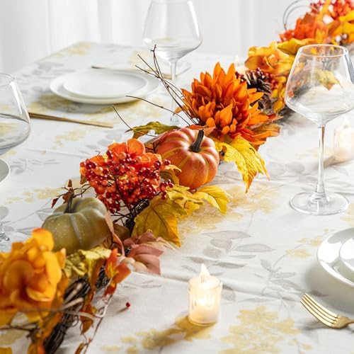 Glitzhome 6FT Maple Leaf Garland, Fall Dahlia Pumpkin Garland Decor for Mantle, Artificial Autumn Foliage Thanksgiving Decor for Home Wedding Fireplace Party Christmas - Image 2
