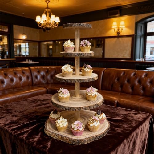 5 Tier Wooden Cupcake Stand Large Tiered Cake Display Tower - Image 5