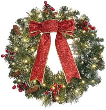 DiliComing 16-Inch Pre-Lit Winter Wreath - Large Christmas Door Wreath, Front Door & Window Decorations by DiliComing