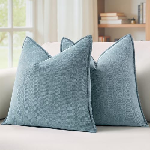 MIULEE Pack of 2 Dusty Blue Euro Shams Chenille Pillow Covers 24x24 Inch by MIULEE
