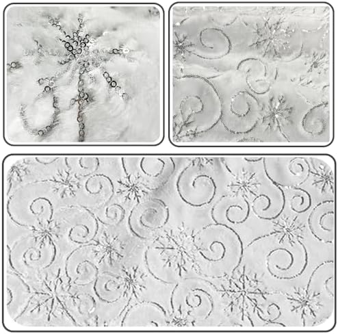 AOGU 60 Inch Sequin Faux Fur Christmas Tree Skirt for Christmas Tree Decorations White Plush Silver Sequin Snowflake Tree Skirt - Image 5